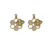 Load image into Gallery viewer, Gold CZ Bee on Honeycomb Charm, Sku#LK714