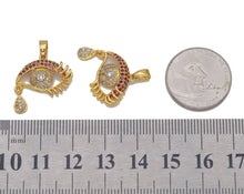 Load image into Gallery viewer, Gold Fuchsia CZ Evil Eye With Tear drop Charm, Sku#LD331