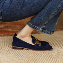Load image into Gallery viewer, Women's Retro Metal Buckle Slip-On Loafers - Chunky Heel Platform Flats