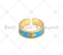 Load image into Gallery viewer, Hamsa Hand Evil Eye Enamel Adjustable Ring, Sku#X270