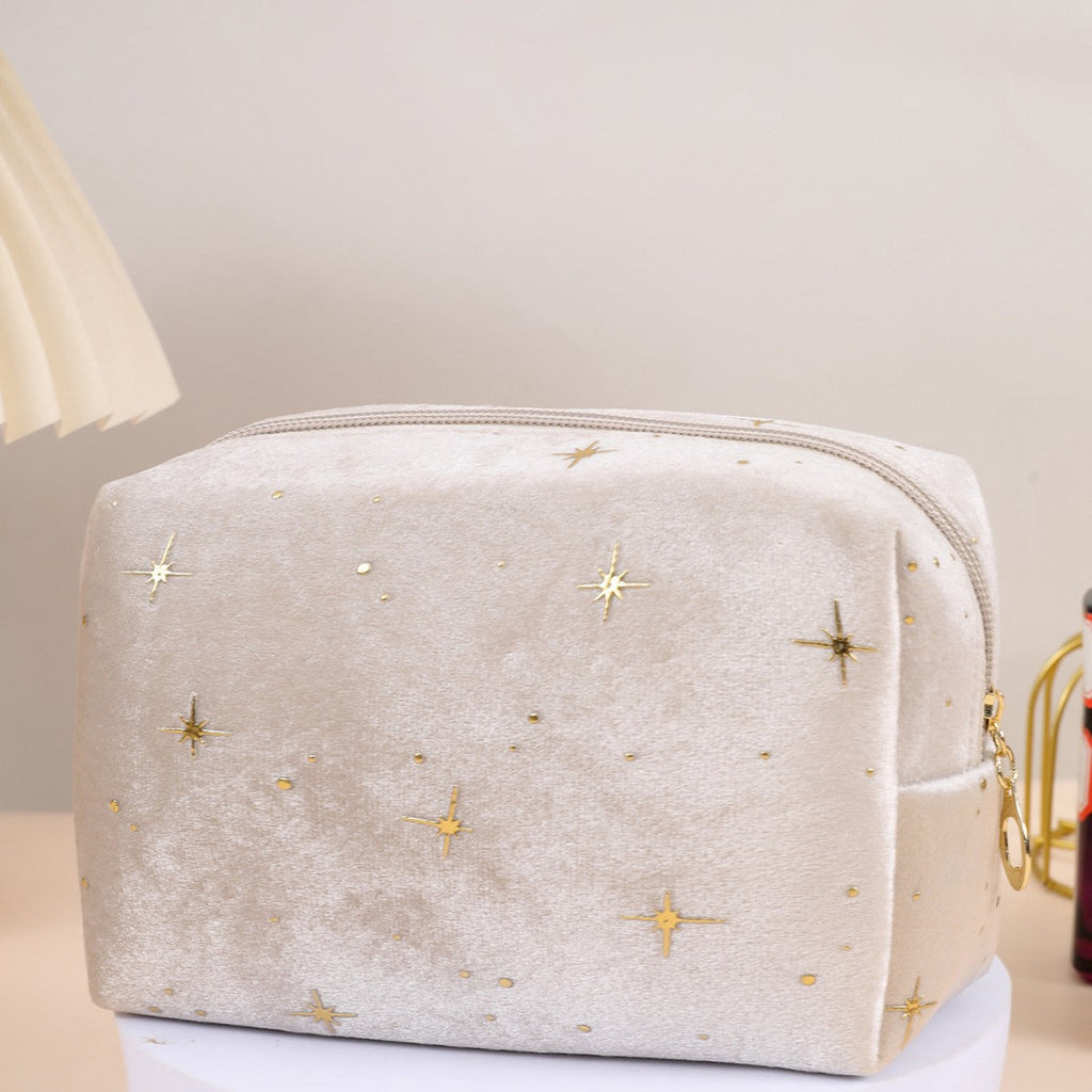 Velvet Cosmetic Bag - Portable Makeup Storage Organizer with Zipper
