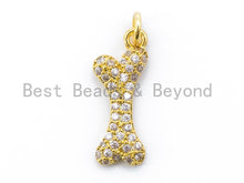 Load image into Gallery viewer, CZ Micro Pave Dog Bone Charm, Cubic Zirconia Pave Bracelet Charm, Gold/Silver/Gunmetal/Rose Gold Plated, 8x22mm,  Sku#F165