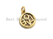 Load image into Gallery viewer, CZ Colorful Micro Pave Round With LOVE Pendant, Round Shaped Pave Pendant, Gold plated, 13x15mm, Sku#F840