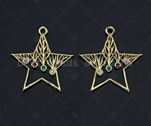 Load image into Gallery viewer, Filigree Gold Mulitcolor Stone Lacy Star/half Circle/Fan Shape Charm, Brushed Gold  Charm Pendants for Earrings necklace making, sku#CP03