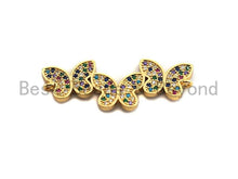 Load image into Gallery viewer, Colorful CZ Micro Pave Three Butterfly Connector/Link, Cz Pave Bracelet Necklace Connector in Gold Finish,14x37mm,sku#M254