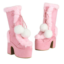 Load image into Gallery viewer, Women's Mid-Calf Chunky Heel Furry Boots – Suede Platform Winter Boots