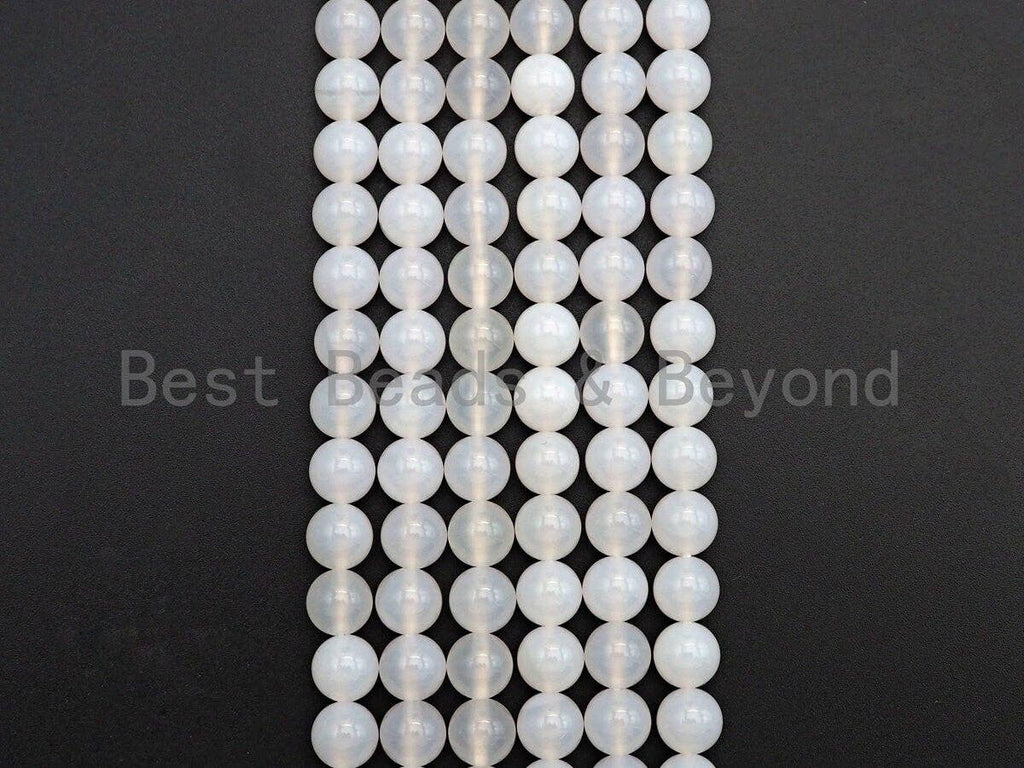 Quality Natural Milky White Agate Beads, Round Smooth 6mm/8m