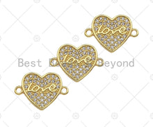 Load image into Gallery viewer, CZ Micro Pave Love Word On Heart Shape Connector, Cubic Zirconia Heart Connector Beads, 18K Gold Bracelet Connector, 14x19mm, Sku#LK314