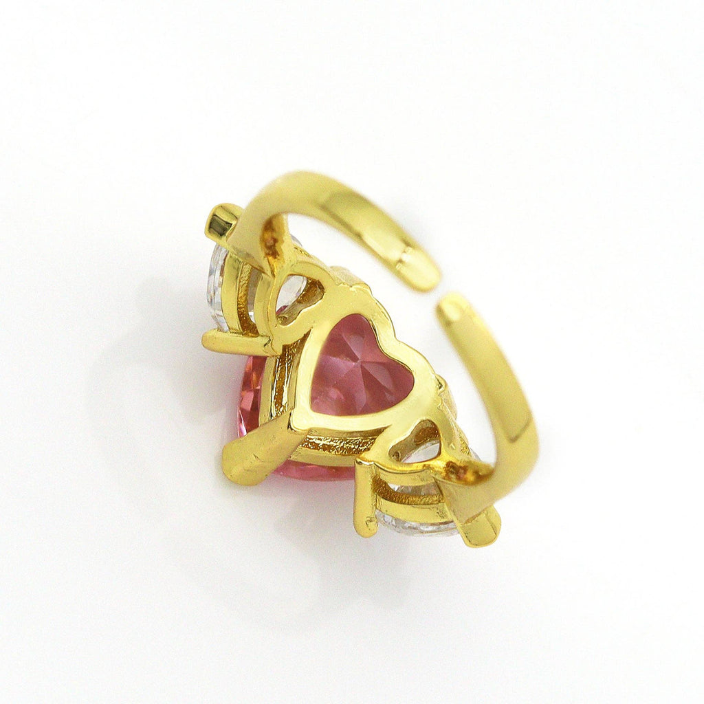 Pink Clear Crystal Heart Ring, Sku#B213