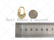 Load image into Gallery viewer, 18K Gold Black Clear CZ Micro Pave Key Heart Lock Clasp, Gold Heart Padlock Charm, Heart Shape Clasp,Pave Lock,17x28mm,sku#K144