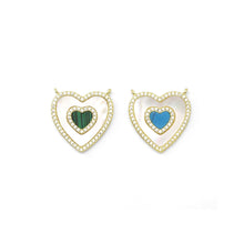 Load image into Gallery viewer, CZ Gold Mother of Pearl Turquoise Malachite Heart  Charm, Sku#LX329