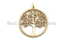 Load image into Gallery viewer, CZ Colorful Micro Pave Round  Gold Tree Pendant, Tree Shaped Pave Pendant, Gold plated, 28x30mm, sku#F819