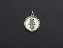 Load image into Gallery viewer, Enamel Colorful Hamsa Hand Coin Pendant,CZ Micro Pave Oil Drop pendant,Enamel pendant,Enamel Jewelry, 17x20mm, sku#F1047C