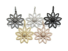 Load image into Gallery viewer, CZ Micro Pave Filigree flower Hollow Out Pendant, Gold/Silver/Black/Rose Gold, Hollow Out Cubic Zirconia Jewelry Findings,30x32mm,sku#F696