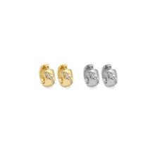 Load image into Gallery viewer, Gold Silver Thick Small Huggie with CZ Line earrings, Sku#A125