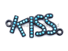 Load image into Gallery viewer, CZ Micro Pave Turquoise Kiss Connector, Cubic Zirconia Spacer Charms, Bracelet Letter Beads,12x32mm, sku#M117