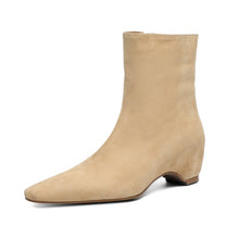 Load image into Gallery viewer, Women's Ankle Boots With Height Lift, Side Zipper &amp; Fleece Lining | Square Toe Block Heel