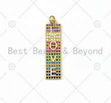 Load image into Gallery viewer, Colorful CZ Micro Pave Love Word On Long Rectangle Bar Shape Pendant, 18K Gold Filled Love Charm, Necklace Bracelet Pendant,9x37mm,Sku#LD137
