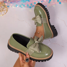 Load image into Gallery viewer, Women's Bow Tie Chunky Heel Pumps - Slip-On Round Toe Loafers