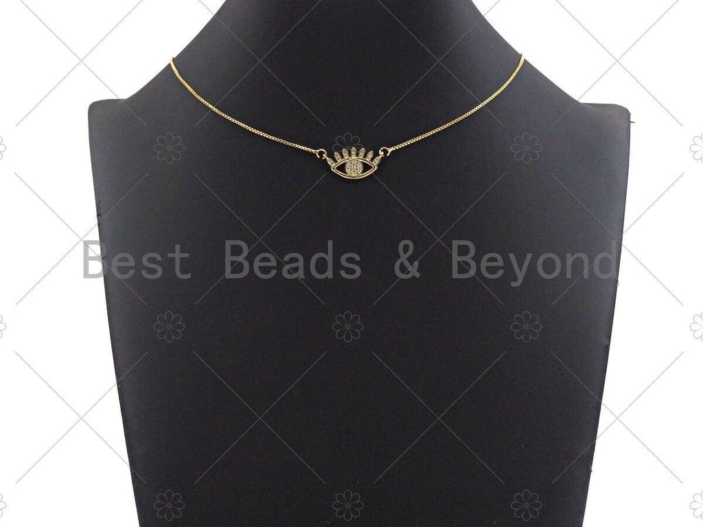 Clear CZ Micro Pave Evil Eye With Long Eyelash Shaped Pendant/Charm, Sku#L300
