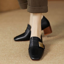 Load image into Gallery viewer, Women's Retro Square Toe Chunky Heel Pumps | PU Leather Block Heel Shoes