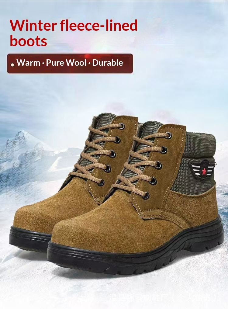 Men's Sheepskin-Lined Leather Winter Boots | Lace-Up Thermal Cotton Boots for Men
