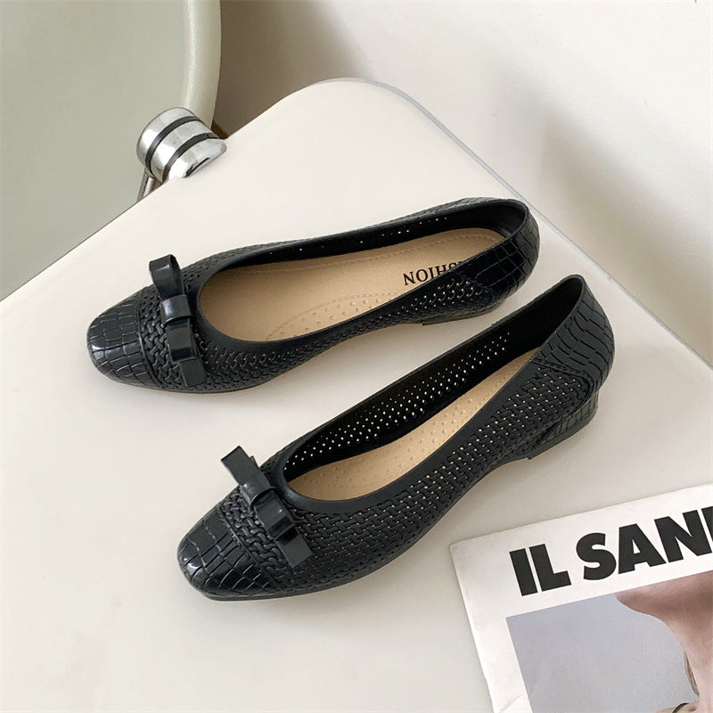 Women's Square Toe Flat Sandals - Bow-Tie Slip-On Shoes for Beach & Outdoor Wear
