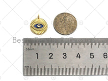 Load image into Gallery viewer, Cobalt Enamel CZ Micro Pave Evil Eye on Disc Pendant/Charm, Lucky eye Cubic Zirconia Pendant, Evil Eye Charm,13x15mm,Sku#L306