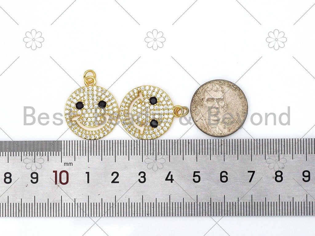 CZ Micro Pave Cute Smiley Face with Black CZ Eye Pendant,18K Gold Filled Smiley Face Charm, Necklace Bracelet Pendant, 20x24mm,Sku#L602
