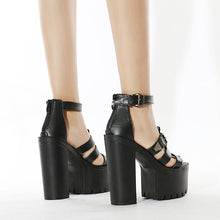 Load image into Gallery viewer, Women's High Heel Buckle Sandals – Patent PU Leather Chunky Heel Open Toe Dress Shoes
