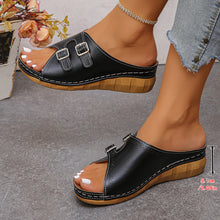 Load image into Gallery viewer, Women's Open-Toe Buckle Sandals | PU Leather Low-Heel Slides
