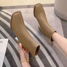 Load image into Gallery viewer, Women's Chunky Heel Ankle Boots – Back Zipper Round Toe Block Heel Booties in Khaki, Beige &amp; Black