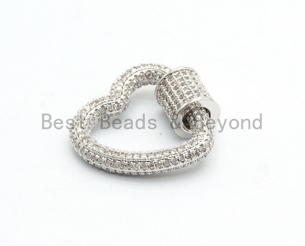 Fully CZ Micro pave Clasp, Gold/Rose gold/Silver/Black, Heart Shape Clasp, 22mm, sku#H139