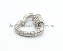 Load image into Gallery viewer, Fully CZ Micro pave Clasp, Gold/Rose gold/Silver/Black, Heart Shape Clasp, 22mm, sku#H139
