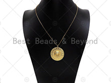 Load image into Gallery viewer, Gold Silver Embossment Lion Head Charm, Medallion Charms, Silver/Gold Lion Head Pendant,Lion Necklace Charms, 35x38mm, Sku#L453