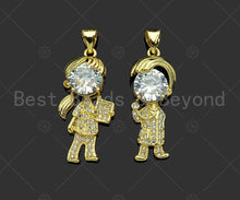 Load image into Gallery viewer, Gold Filled CZ Micro Pave Boy and Girl Shape Pendant,18K Gold Filled Big CZ Charm, Necklace Bracelet Charm Pendant,27x11mm,Sku#LK349
