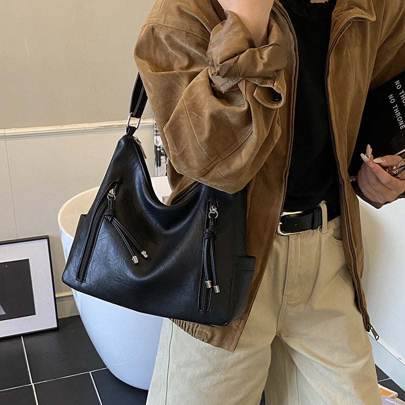 Women's Retro Bucket Crossbody Bag – High-Capacity PU Leather Shoulder Bag