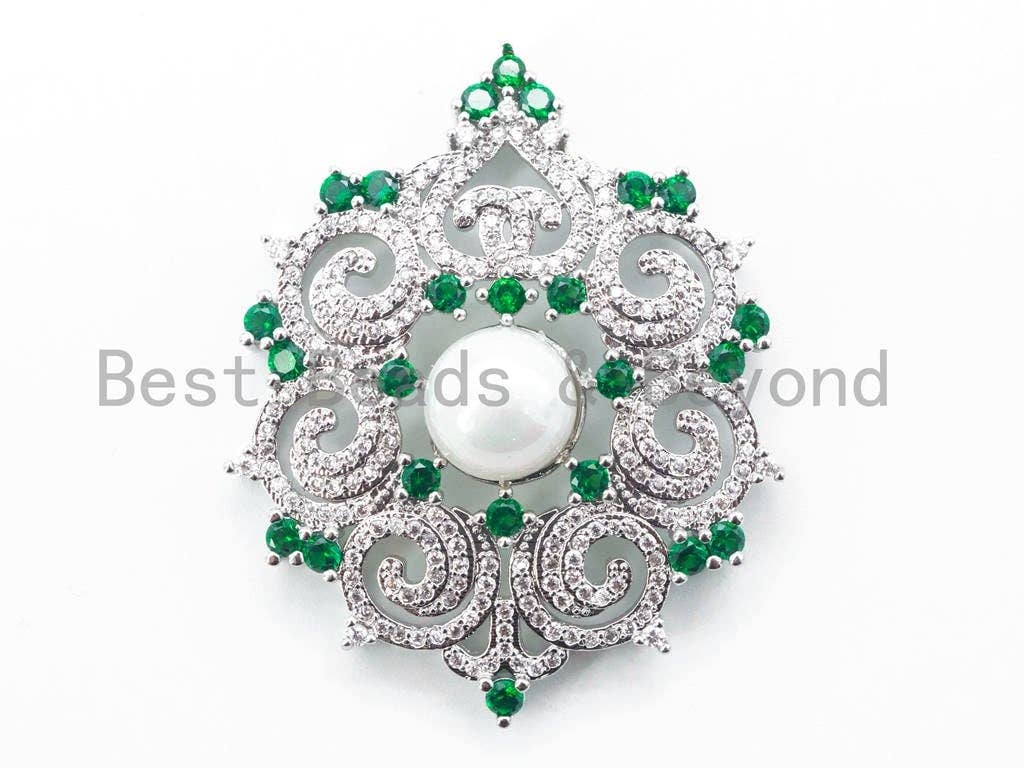 CZ Micro Pave Flower pendant with pearl, sku#L148