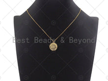 Load image into Gallery viewer, Clear CZ Micro Pave Evil Eye on Disc Pendant/Charm, Lucky Eye Cubic Zirconia Pendant, Real Gold Plated Charm Pendant,18x21mm,Sku#L303