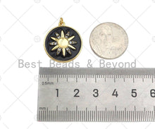 Load image into Gallery viewer, 18K Gold Sunflower On Black White Enamel Round Coin Shape Pendant,CZ Micro Pave Enamel Medallion Charm, Enamel Jewelry, 24x21mm,Sku#B132