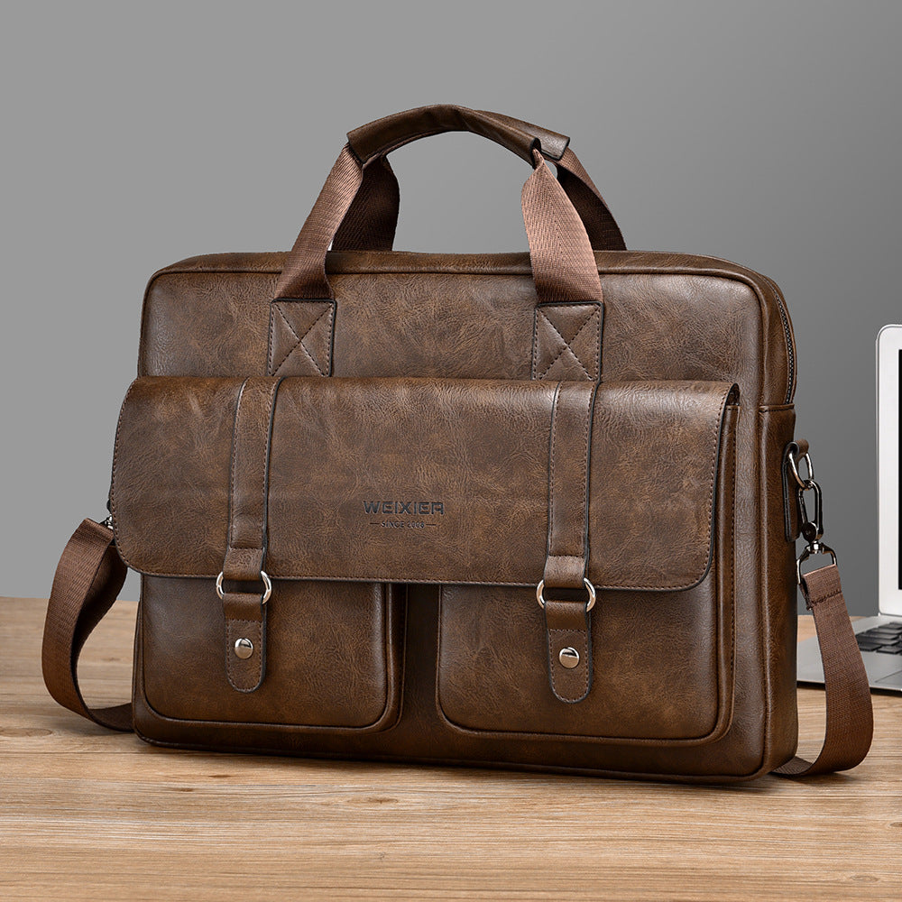 Men's Business Large-Capacity Shoulder Crossbody Briefcase | PU Leather Waterproof Bag