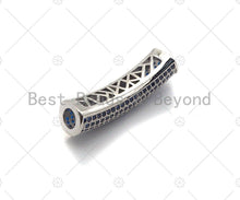 Load image into Gallery viewer, Cobalt CZ Micro Pave Half Full Pave Tube for Bracelet/Necklace, CZ Spacer Tube in Silver/Gold/Rose Gold/Black, Tube Beads, 38x8mm,sku#ML13