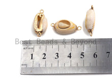 Load image into Gallery viewer, Gold Plated Cowrie Shell Connector, Double Bails Cowrie, Cowrie Charms, Gold Cowrie, Cowrie Necklace, Boho Charm, 12x24mm, Sku#V38