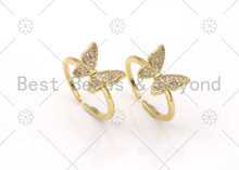 Load image into Gallery viewer, CZ Micro Pave Butterfly Shape Adjustable Ring,18K Gold Filled Butterfly Open Ring, CZ Butterfly Ring, 20mm,Sku#X215