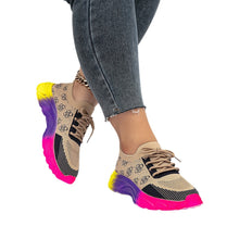 Load image into Gallery viewer, Women's Rainbow Sole Color-Block Woven Athletic Sneakers | Breathable Flat Lace-Up Low-Top