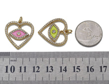Load image into Gallery viewer, CZ Enamel Dangle Evil Eye Heart Charm, Sku#F1510