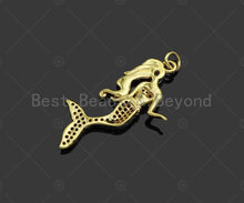 Load image into Gallery viewer, Gold Filled Fuchsia CZ Micro Pave Mermaid Shape Pendant, 18K Gold Filled Mermaid Charm, Necklace Bracelet Charm Pendant,16x33mm,Sku#LK363