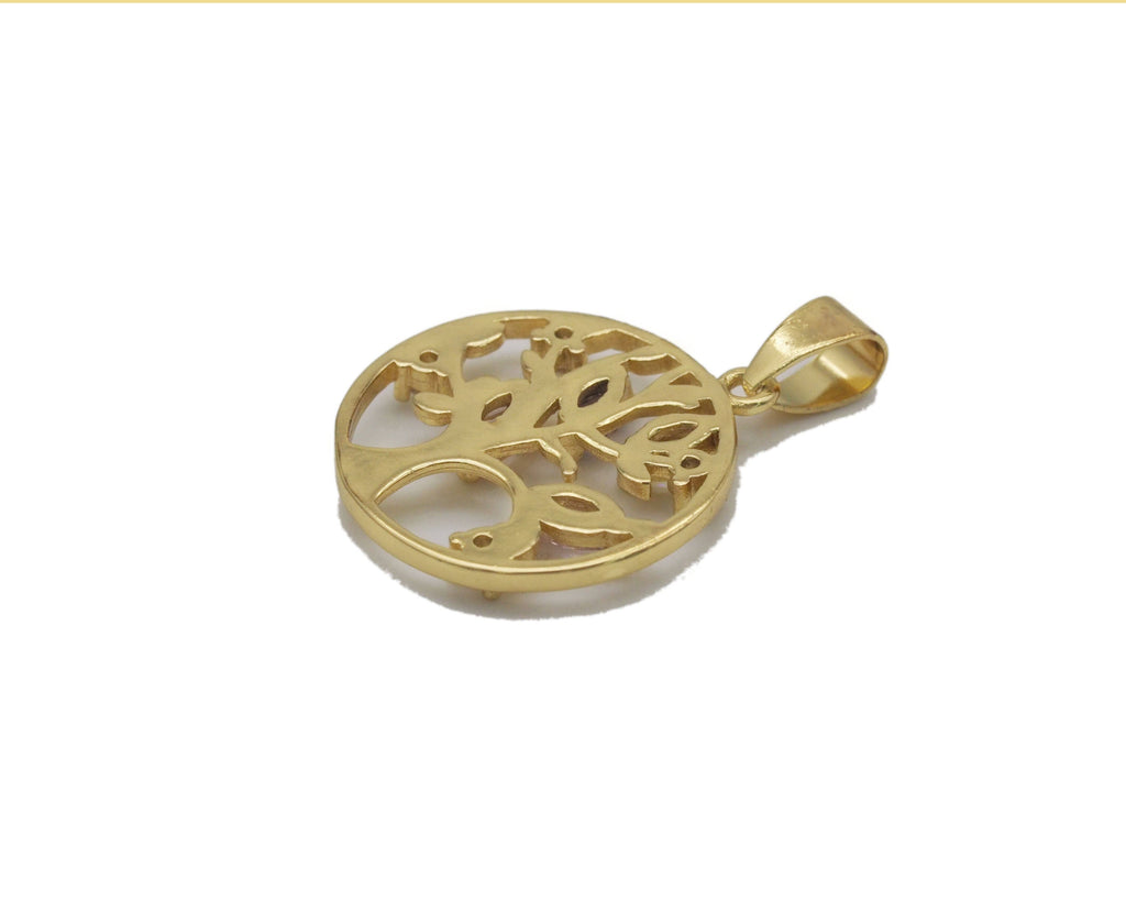 Gold Colorful CZ Life Tree On Round Ring Charm, Sku#JL126