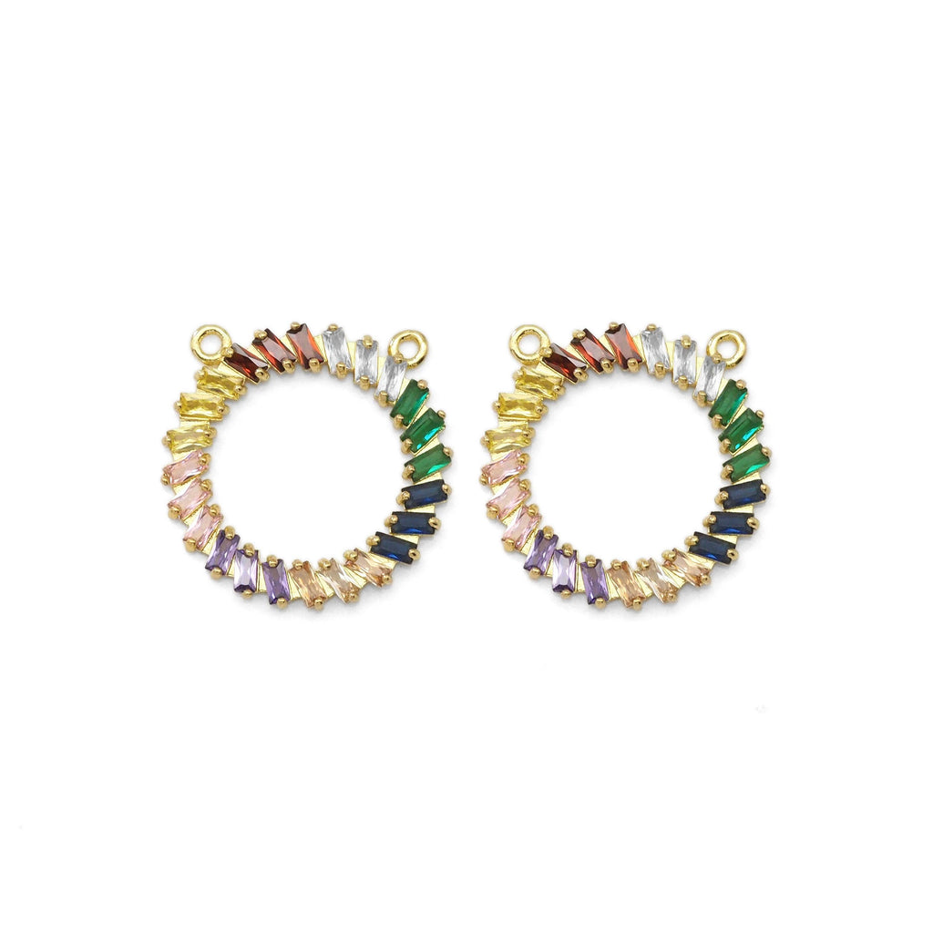 Colorful Baguette CZ Round Ring Charm, Sku#LX308