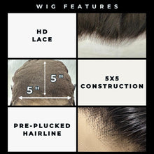 Load image into Gallery viewer, Glueless Body Wave 5x5 HD Lace 100% Human Hair Closure Wig